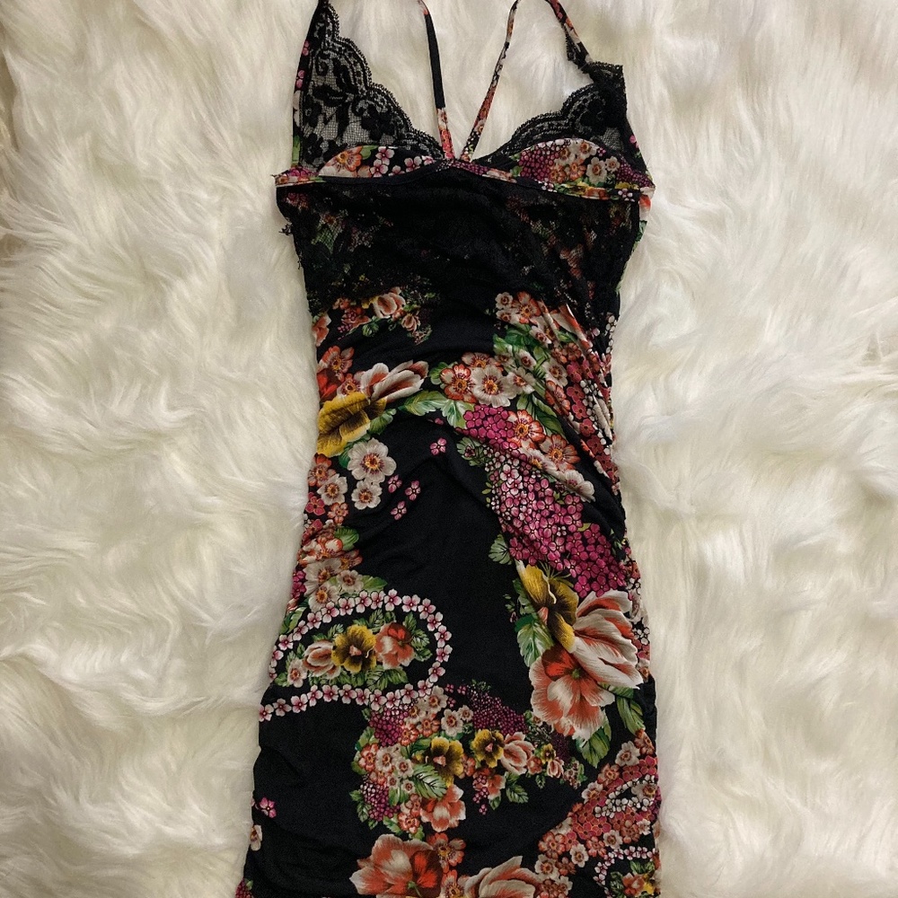 Flower pattern mini dress
